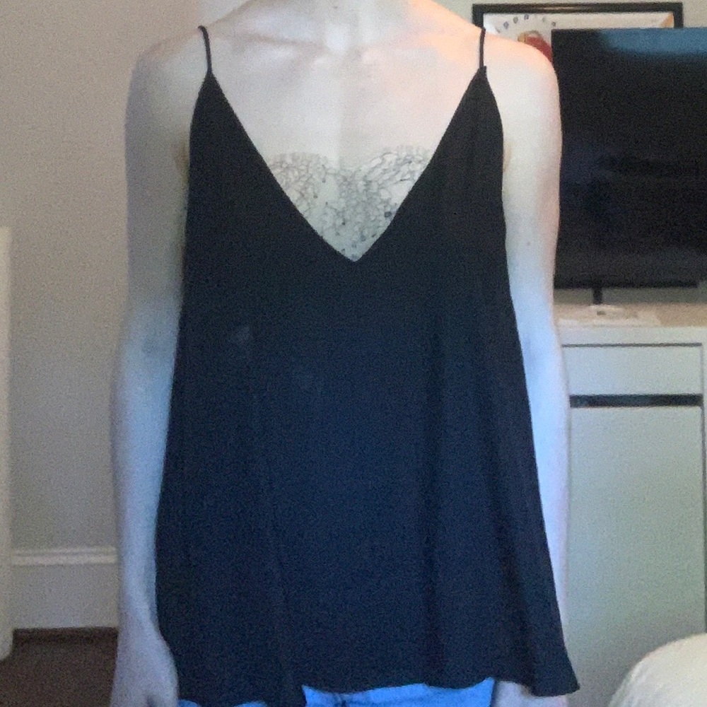 Free People Deep V Bandeau Top. Silk cami w/ lace